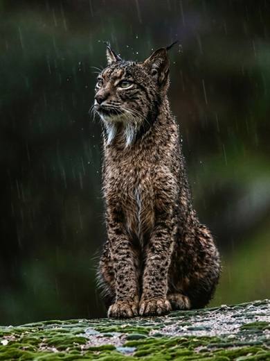 Lince ibérico en Gato Clavo: Lluvia y sombra